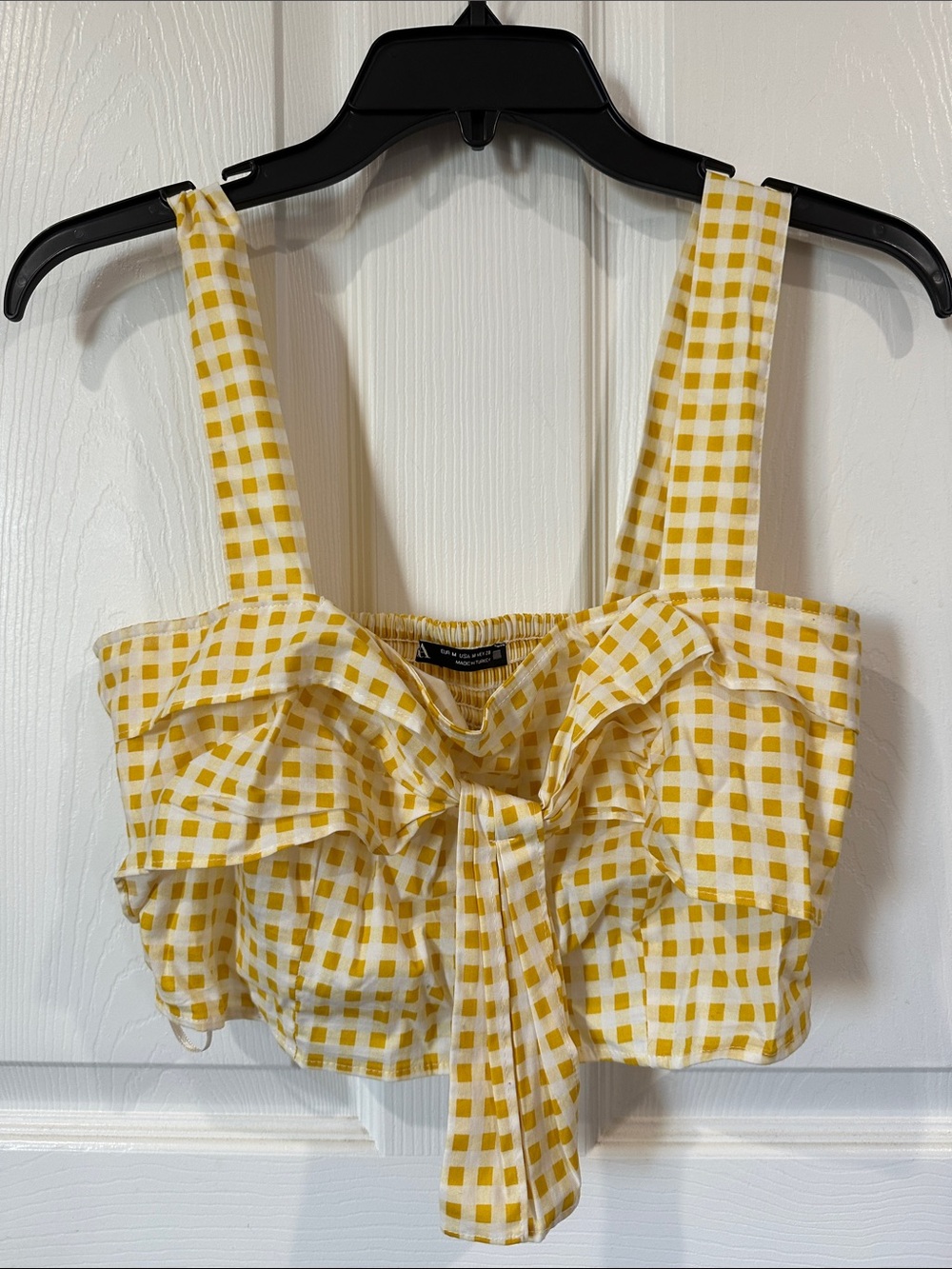 Zara Yellow Gingham Tie-Front Ruffle Crop Top